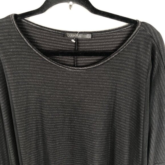 Luukaa Top Women 14 Black Stripe Mesh T Lagenlook Layered Whimsigoth Drapey - Picture 2 of 15